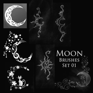 漂亮的梦幻月亮纹身、刺青花纹PS笔刷下载-玩吧资源站