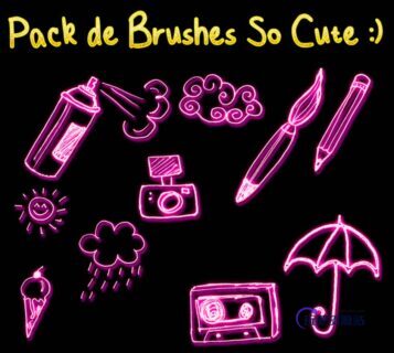 手绘呆萌荧光涂鸦笔记PS美图笔刷下载-玩吧资源站