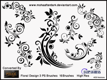 优雅的植物印花Photoshop手绘花纹笔刷-玩吧资源站
