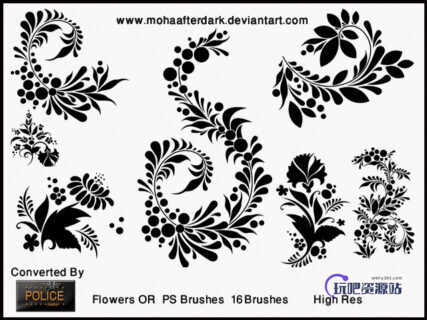 典雅的植物叶子花纹笔刷Photoshop鲜花花纹笔刷-玩吧资源站