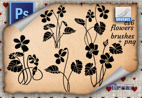 夏日植物花纹图案PS鲜花图案笔刷-玩吧资源站