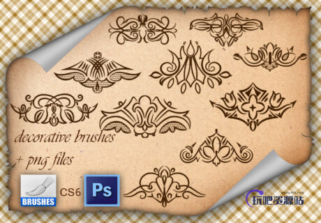经典贵族印花图案PS优美的花纹笔刷-玩吧资源站