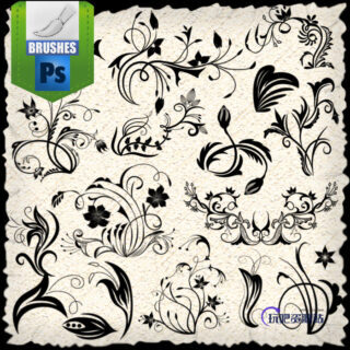 精美植物印花、鲜花花纹图案Photoshop墙壁印花笔刷-玩吧资源站
