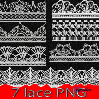 7种刺绣式蕾丝花边、花纹图案PS笔刷下载（PNG文件格式）-玩吧资源站