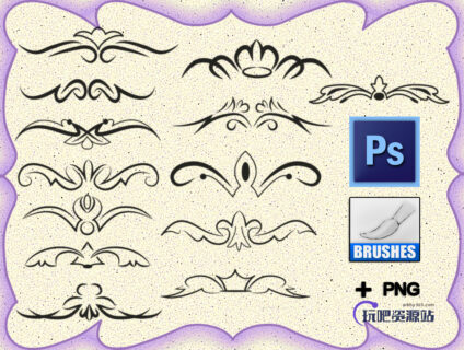 漂亮的印花装饰花纹图案PS笔刷素材-玩吧资源站