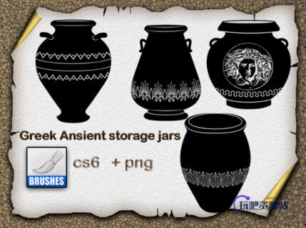 精美的古希腊水罐图像装饰PS笔刷下载-玩吧资源站