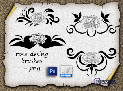 吸血鬼式花纹图案、玫瑰花印花PS笔刷下载-玩吧资源站