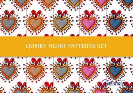 漂亮可爱的卡哇伊爱心涂鸦Photoshop背景填充素材下载pat-玩吧资源站