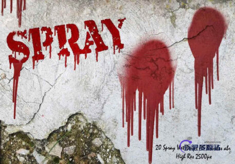 20种喷溅、滴溅、溅射效果Photoshop油漆笔刷素材-玩吧资源站