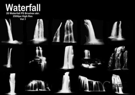 20种高清瀑布、落水效果Photoshop笔刷下载-玩吧资源站