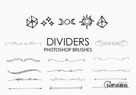 手绘分割线、分隔符Photoshop笔刷-玩吧资源站
