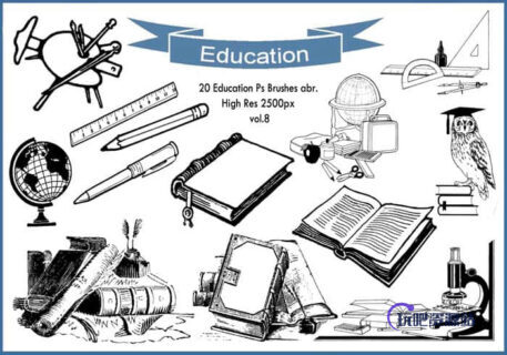 20个教育学习元素图形Photoshop笔刷素材下载-玩吧资源站