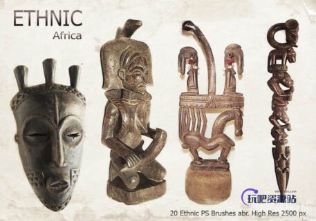 20种图腾、部落雕像素材Photoshop笔刷下载 #.4-玩吧资源站