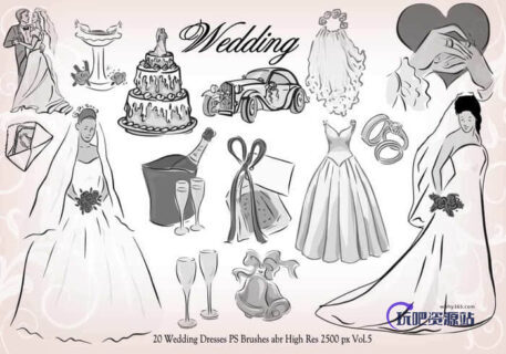 20种婚礼元素装扮图形PS笔刷下载 #.2-玩吧资源站