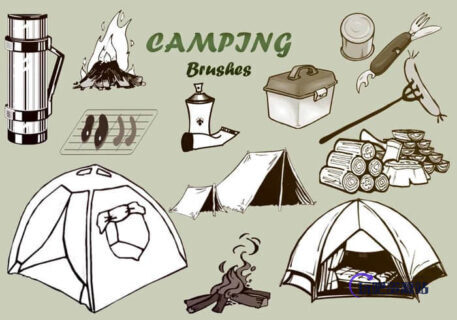 20种野营装扮元素PS笔刷下载-玩吧资源站