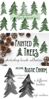 10种手绘水彩、水墨松树效果PS笔刷下载-玩吧资源站