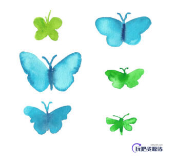 手绘水彩、水墨蝴蝶造型PS笔刷下载-玩吧资源站