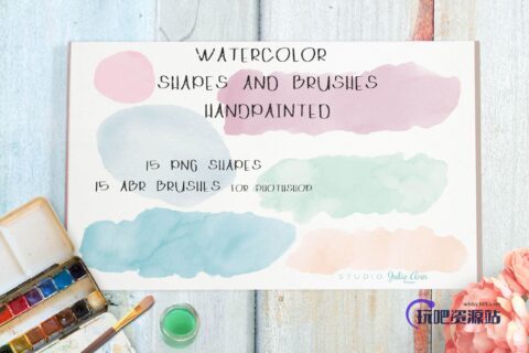 高级水彩画笔套装PS笔刷素材下载-玩吧资源站