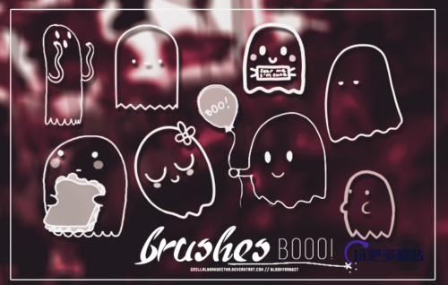 可爱卡通吃豆人、小幽灵Photoshop美图笔刷下载-玩吧资源站