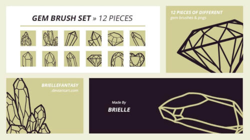 钻石、水晶矿石造型、线框图案PS笔刷下载-玩吧资源站