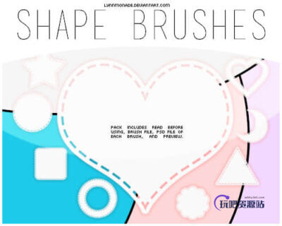 十字绣是爱心、三角形、月牙、五角星等PS形状笔刷-玩吧资源站