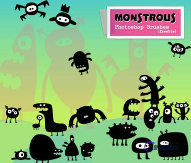 25种可爱卡通小怪兽Photoshop照片美图笔刷-玩吧资源站