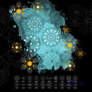 手绘精美花纹图案Photoshop笔刷印花素材-玩吧资源站