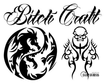 酷炫龙纹身、骷髅头纹饰刺青图案PS笔刷下载-玩吧资源站