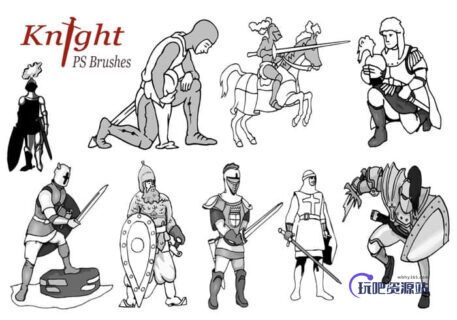 20种骑士卡通造型PS笔刷下载-玩吧资源站