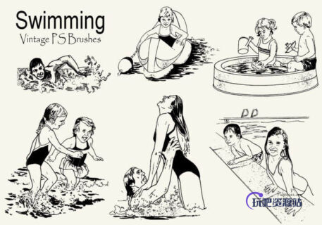 20种戏水、游泳、玩水剪贴画图形PS笔刷下载-玩吧资源站