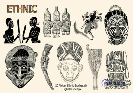 20种非洲原始部落装饰图腾PS笔刷下载-玩吧资源站