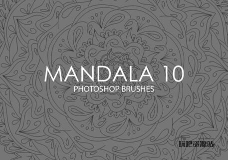 免费的手绘曼荼罗植物花纹、印花图案Photoshop笔刷-玩吧资源站