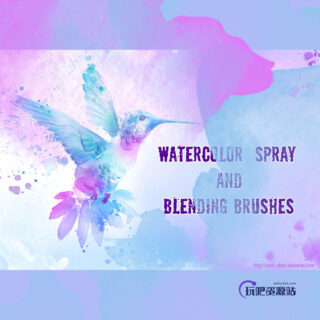 50个完美的水彩喷绘纹理、水墨数字绘画PS笔刷下载-玩吧资源站