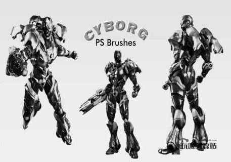 20个机器人造型PS笔刷下载-玩吧资源站