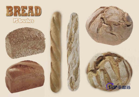 20种烤面包、长棍面包Photoshop食物笔刷-玩吧资源站