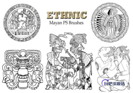 20种玛雅文化图腾、民族部落图案Photoshop笔刷下载-玩吧资源站