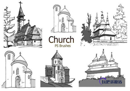 20个城堡图形PS笔刷素材下载-玩吧资源站