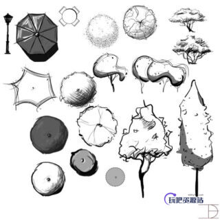 手绘图形城市元素PS笔刷下载-玩吧资源站