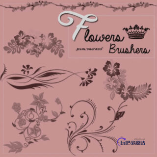 鲜花印花图案、植物花纹装饰Photoshop笔刷下载-玩吧资源站