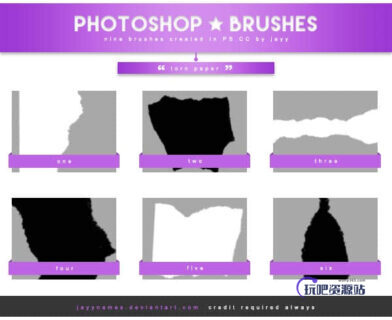 撕纸边缘、撕裂效果Photoshop剪贴蒙版笔刷素材-玩吧资源站