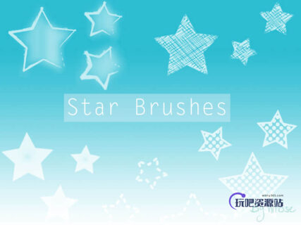 涂鸦五角星、星型图案Photoshop笔刷素材下载-玩吧资源站