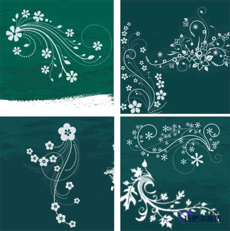 漂亮的植物印花、鲜花图案Photoshop笔刷素材