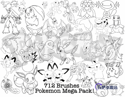 宠物小精灵（Pokemen GO）线框图形PS笔刷素材-玩吧资源站