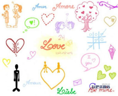 纯真恋情童趣涂鸦Photoshop可爱笔刷-玩吧资源站