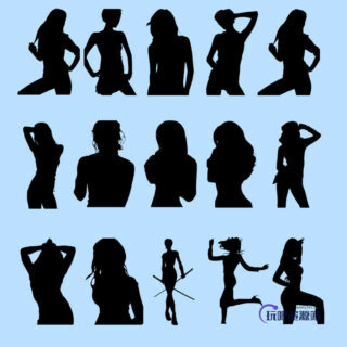 时尚靓丽女性轮廓剪影Photoshop人物造型笔刷-玩吧资源站