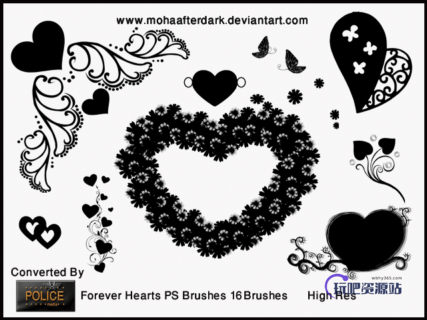 花式爱心装饰图形Photoshop情人节爱情笔刷-玩吧资源站