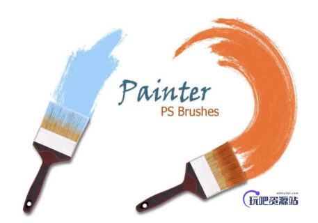 高清油漆刷子涂抹效果Photoshop笔刷素材下载-玩吧资源站