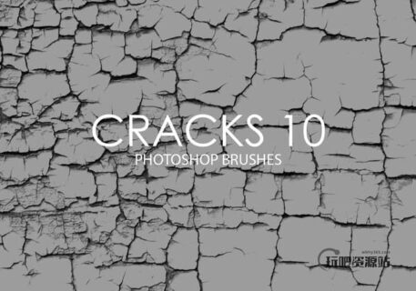 包含15个高质量的干涸裂缝、干燥龟裂表面纹理效果Photoshop笔刷-玩吧资源站