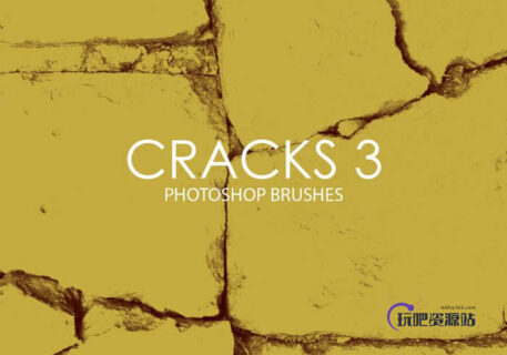 一组高品质裂缝、开裂效果、墙缝纹理Photoshop笔刷下载-玩吧资源站
