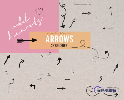 超可爱手绘涂鸦箭头标记PS笔刷素材-玩吧资源站